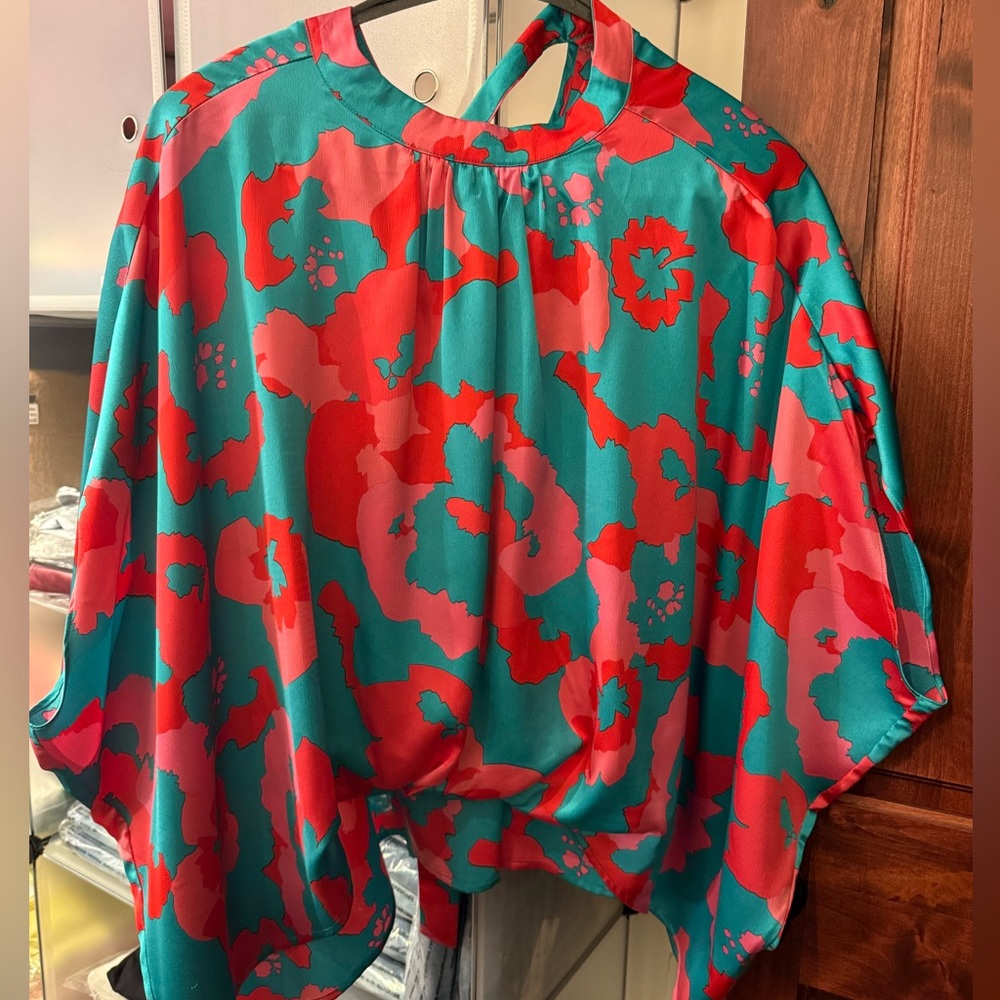Glam Red and Green Floral Blouse